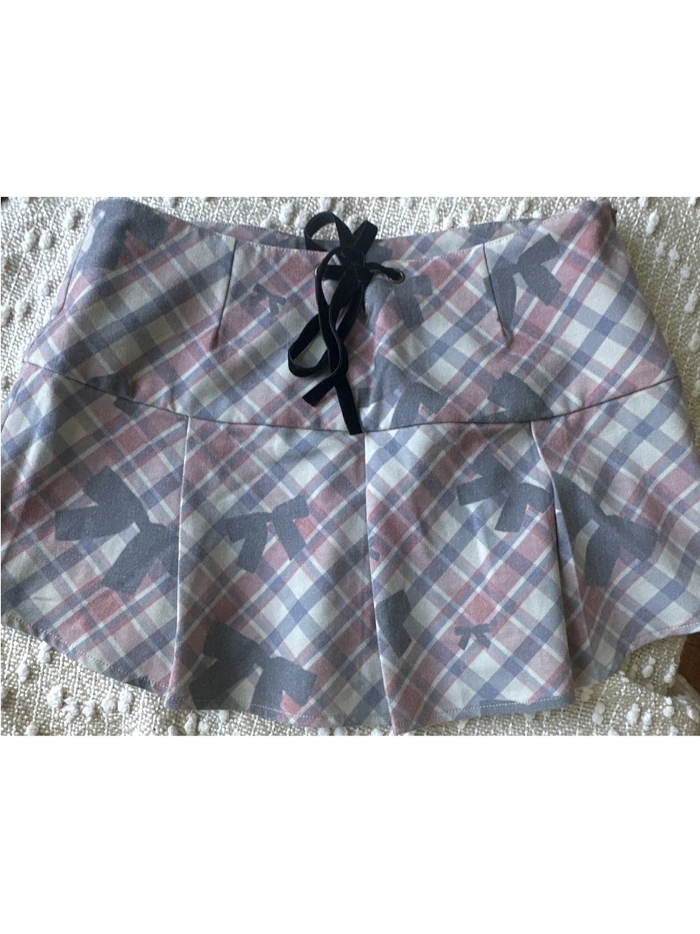 Zara Pink Gray Plaid Circle Skater Skirt with Black Tie